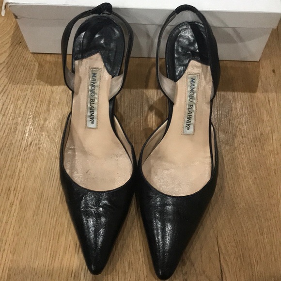 Manolo Blahnik Black Sling Back Heels - Picture 2 of 12